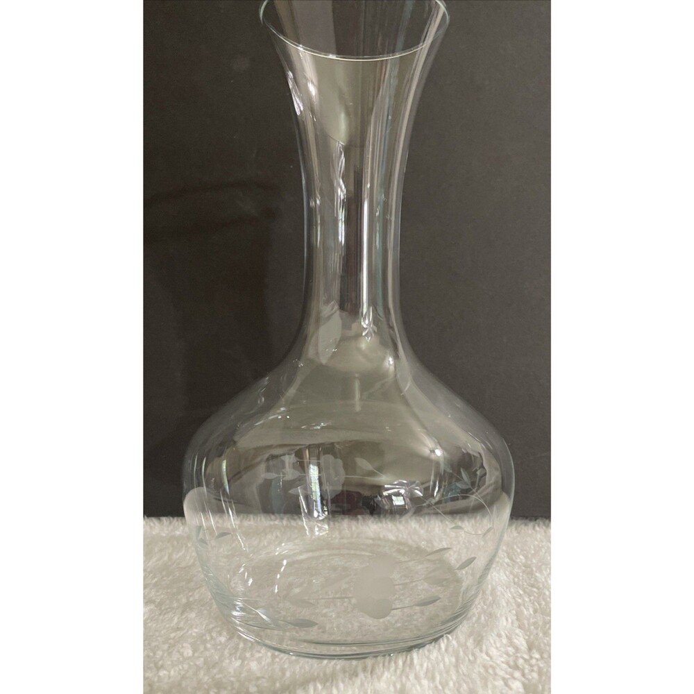 Princess House Heritage Etched Crystal Wine Carafe Decanter 9”